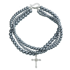 Clavicle Chain Painted Glass Beaded Diamond Cross Multi-layer Necklace